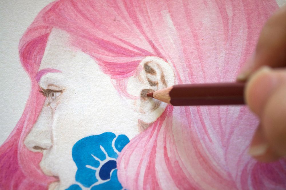 نقاشی با اکرلیک و مدادرنگی
